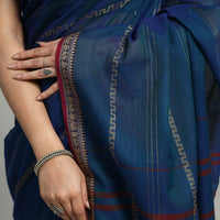 Blue - Mercerised Cotton Thread Border Dharwad Saree 11