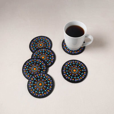 Purple - Handpainted Mandala Art Wooden Coasters (Set of 6) 04