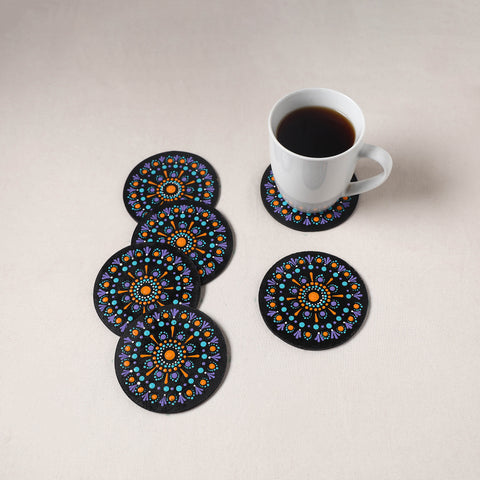 Purple - Handpainted Mandala Art Wooden Coasters (Set of 6) 04