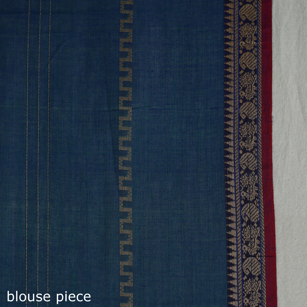 Blue - Mercerised Cotton Thread Border Dharwad Saree 11