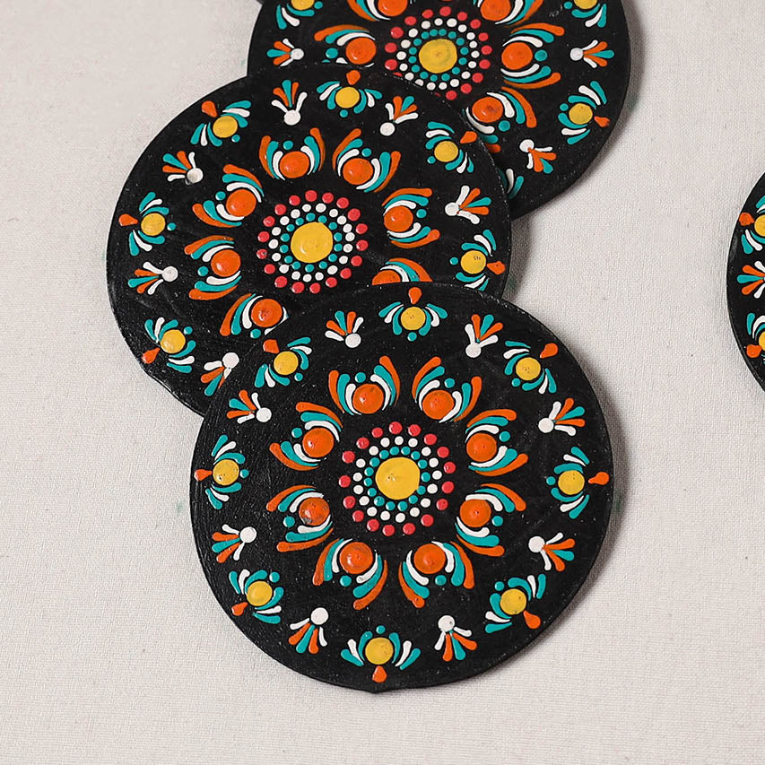 Red - Handpainted Mandala Art Wooden Coasters (Set of 6) 06