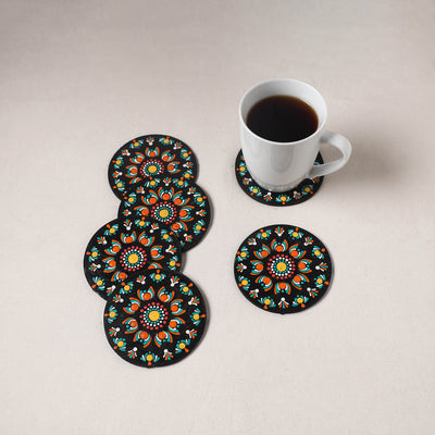 Red - Handpainted Mandala Art Wooden Coasters (Set of 6) 06