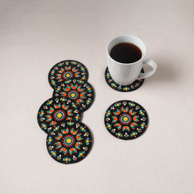 Red - Handpainted Mandala Art Wooden Coasters (Set of 6) 06