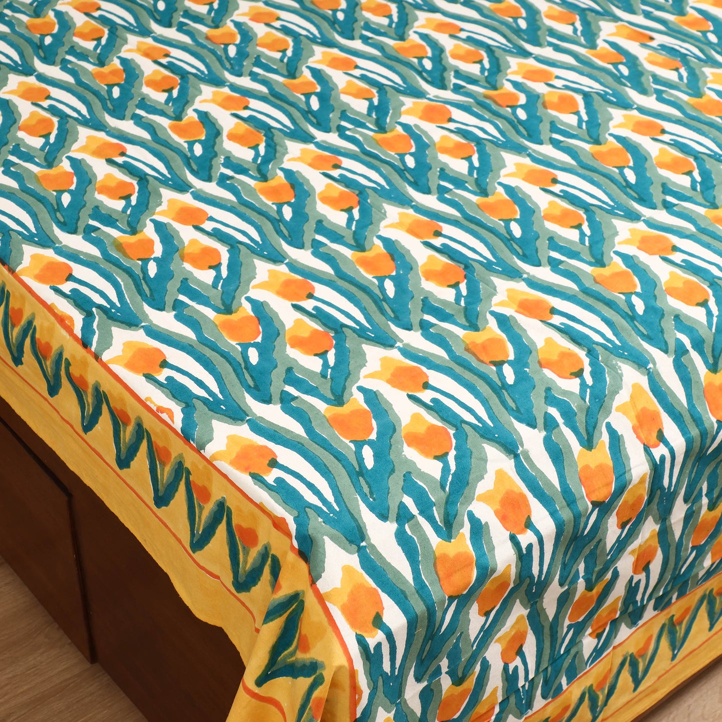 Sanganeri Hand Block Print Cotton Double Bedsheet Set (108 x 90 in) 08