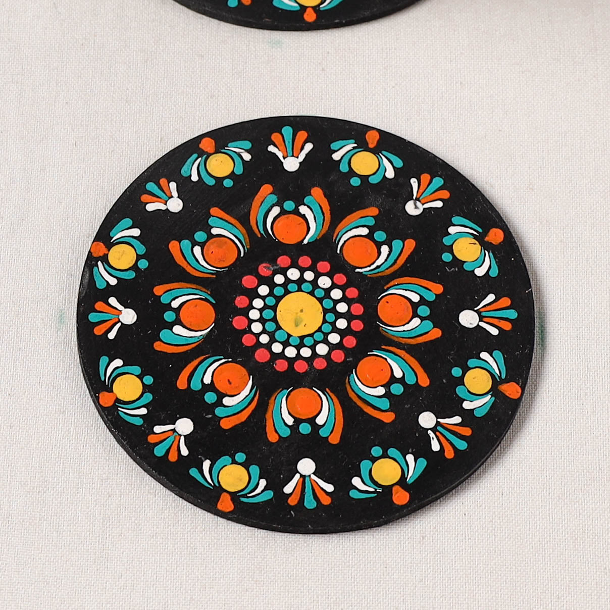 Red - Handpainted Mandala Art Wooden Coasters (Set of 6) 06