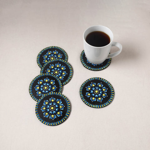 Blue - Handpainted Mandala Art Wooden Coasters (Set of 6) 07