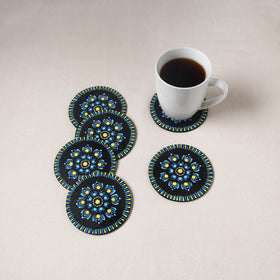 Blue - Handpainted Mandala Art Wooden Coasters (Set of 6) 07