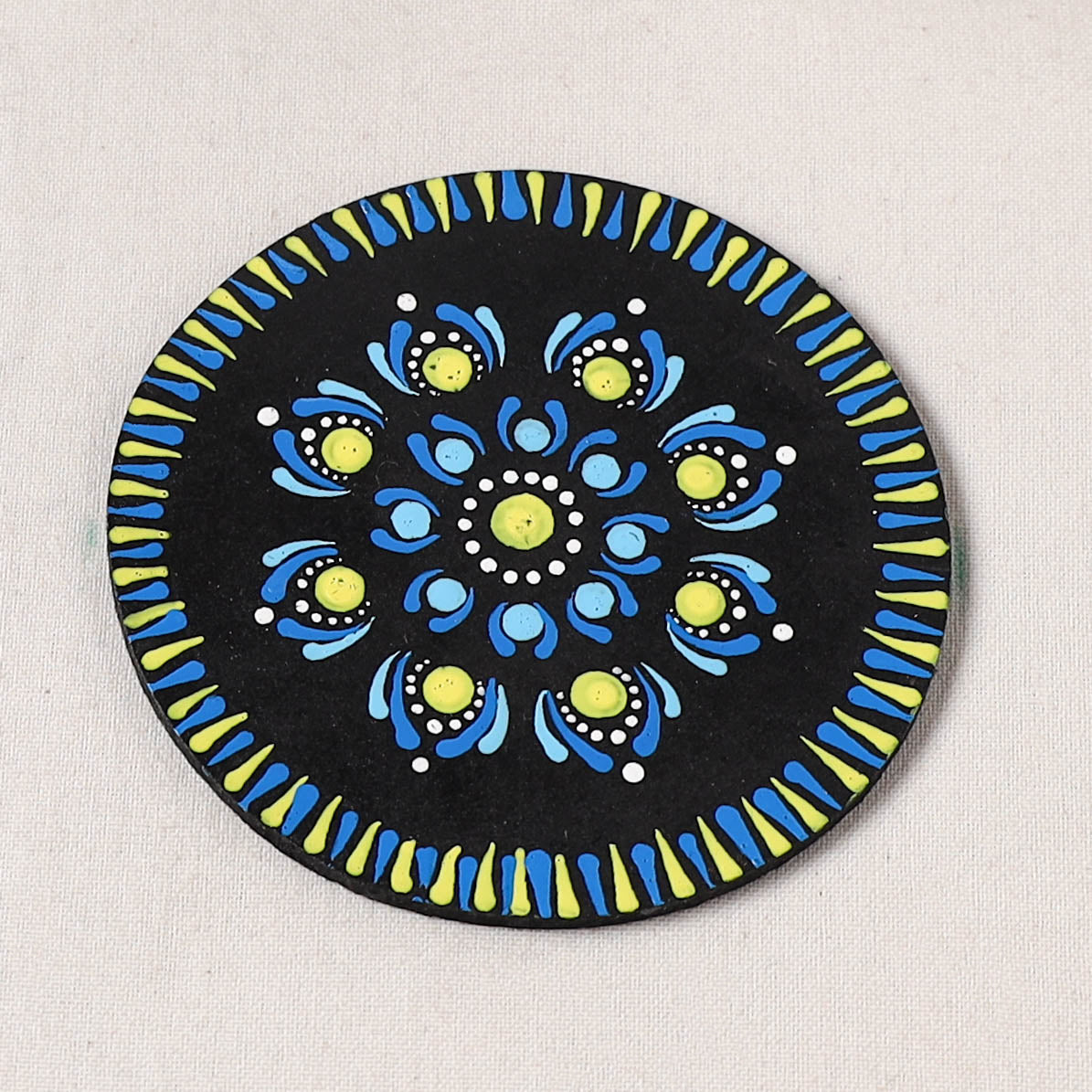 Blue - Handpainted Mandala Art Wooden Coasters (Set of 6) 07