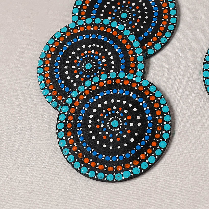 Multicolor - Handpainted Mandala Art Wooden Coasters (Set of 6) 08