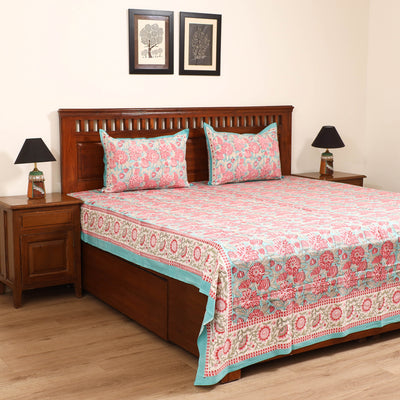 Sanganeri Hand Block Print Cotton Double Bedsheet Set (108 x 90 in) 09
