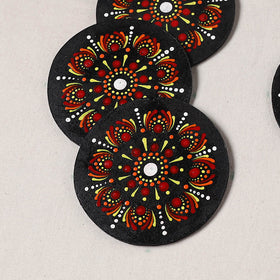 Red - Handpainted Mandala Art Wooden Coasters (Set of 6) 09