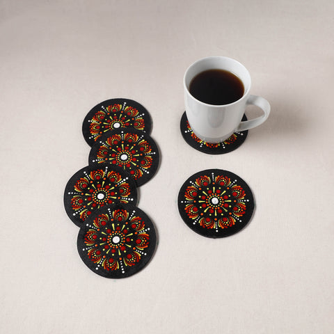 Red - Handpainted Mandala Art Wooden Coasters (Set of 6) 09