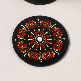 Red - Handpainted Mandala Art Wooden Coasters (Set of 6) 09