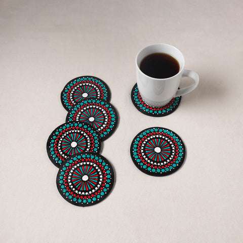 Green - Handpainted Mandala Art Wooden Coasters (Set of 6) 10
