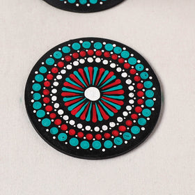 Green - Handpainted Mandala Art Wooden Coasters (Set of 6) 10