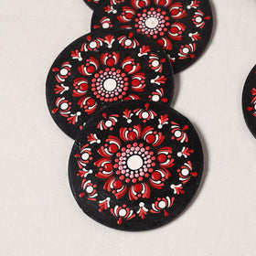 Red - Handpainted Mandala Art Wooden Coasters (Set of 6) 11