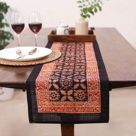 Black Natural Bamboo Bagh Block Printed Dining Table Runner