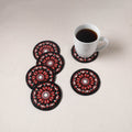 Red - Handpainted Mandala Art Wooden Coasters (Set of 6) 11