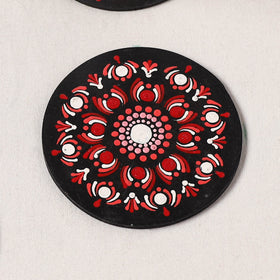 Red - Handpainted Mandala Art Wooden Coasters (Set of 6) 11