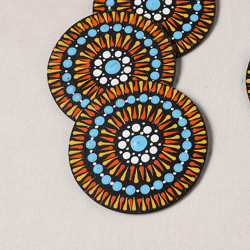 Multicolor - Handpainted Mandala Art Wooden Coasters (Set of 6) 12