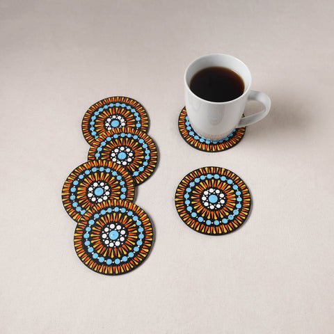 Multicolor - Handpainted Mandala Art Wooden Coasters (Set of 6) 12