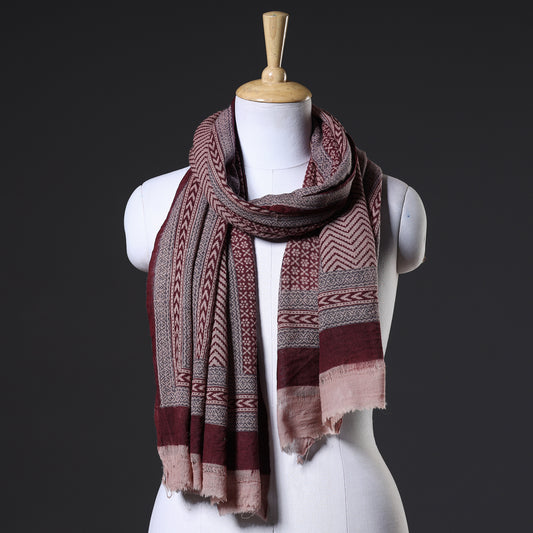 Maroon - Bagh Hand Block Printed Pure Woolen Stole