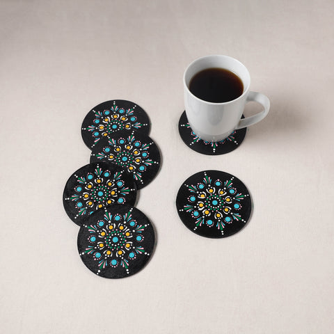 Blue - Handpainted Mandala Art Wooden Coasters (Set of 6) 13