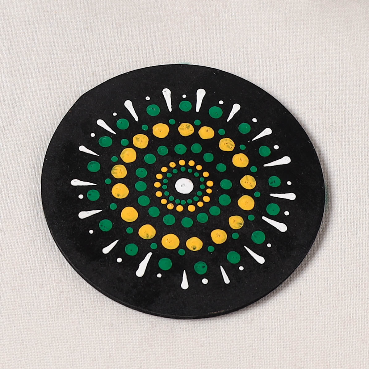Green - Handpainted Mandala Art Wooden Coasters (Set of 6) 14