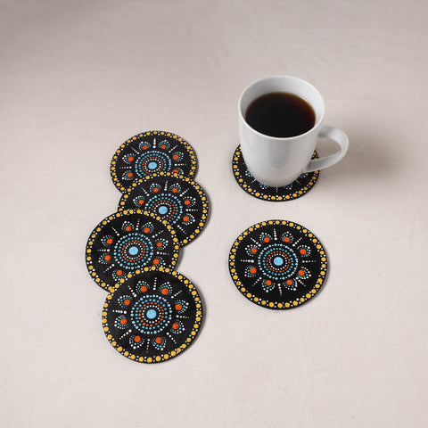 Multicolor - Handpainted Mandala Art Wooden Coasters (Set of 6) 15