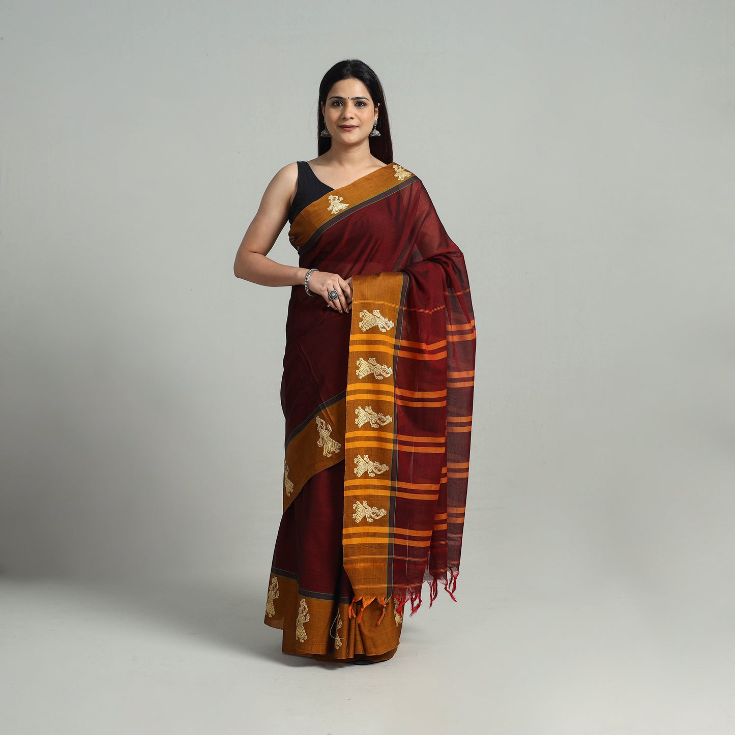 Mercerised Cotton Thread Border Dharwad Saree 15