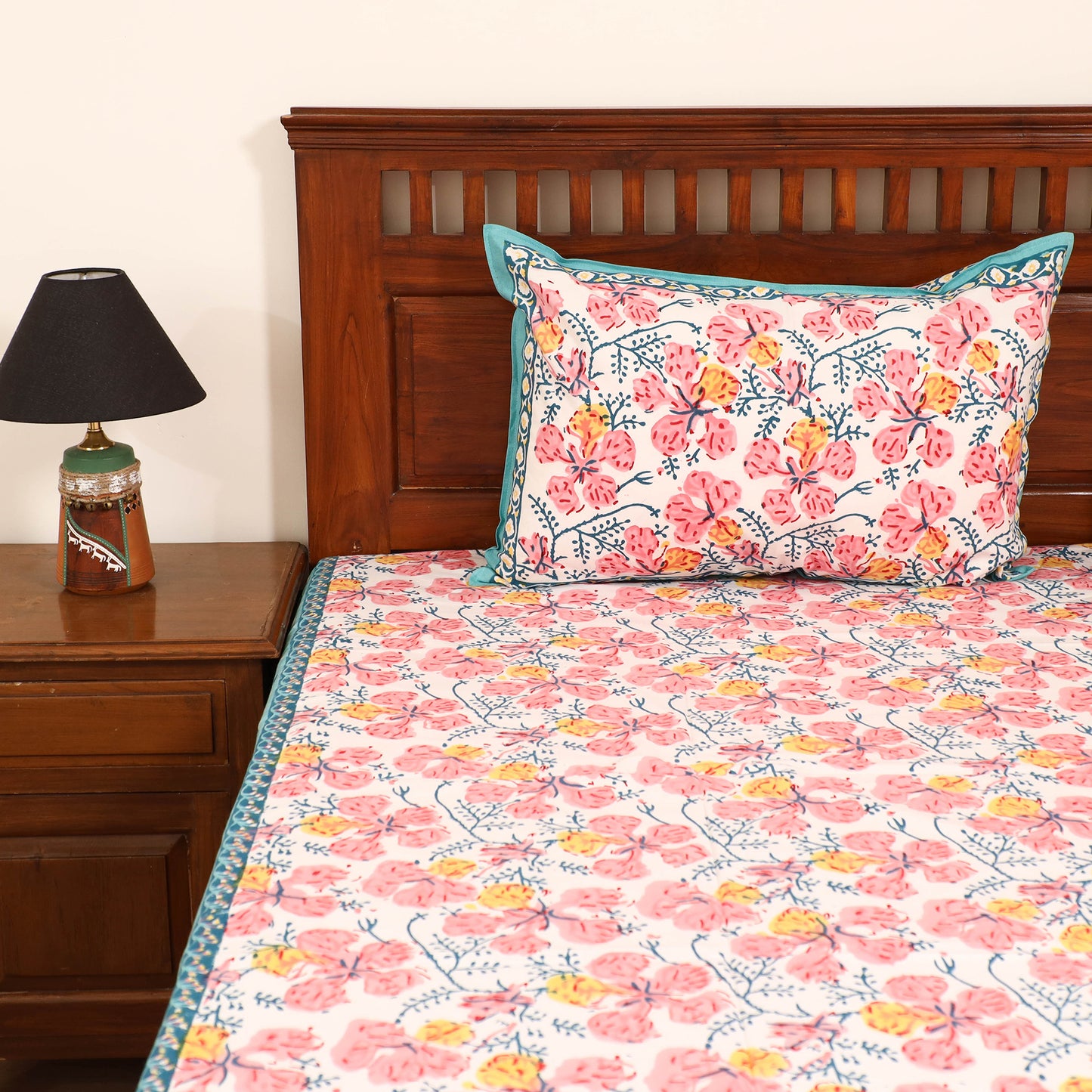 Sanganeri Hand Block Print Cotton Double Bedsheet Set (108 x 90 in) 12