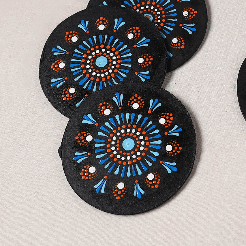 Blue - Handpainted Mandala Art Wooden Coasters (Set of 6) 16