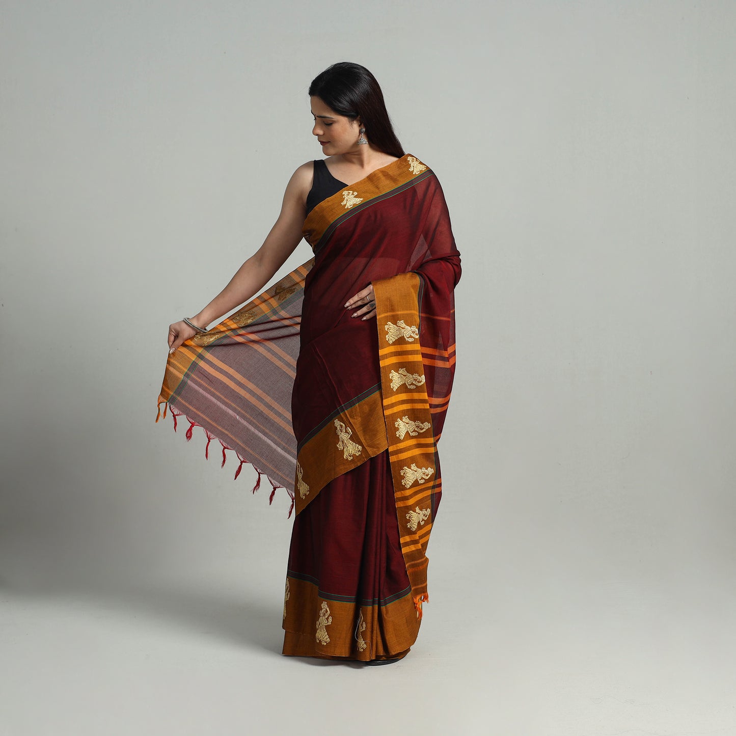 Mercerised Cotton Thread Border Dharwad Saree 15