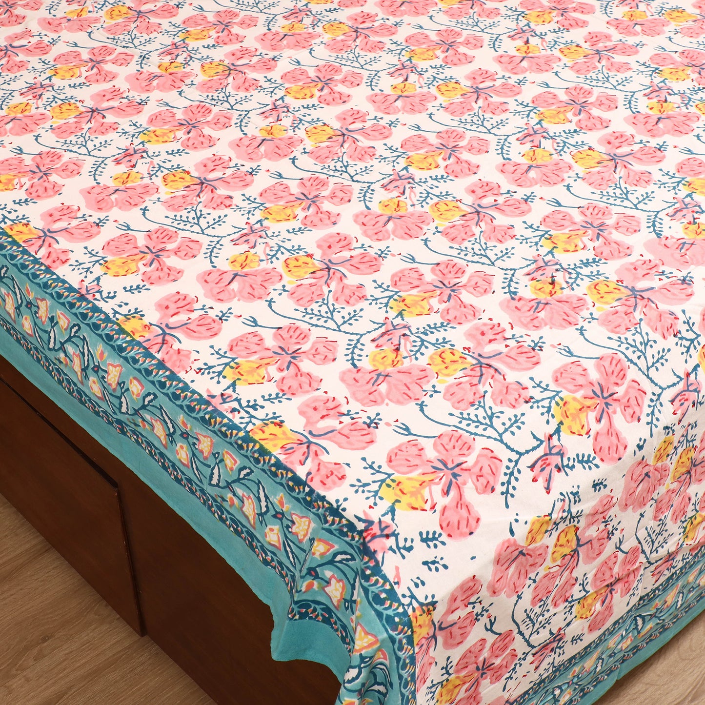 Sanganeri Hand Block Print Cotton Double Bedsheet Set (108 x 90 in) 12
