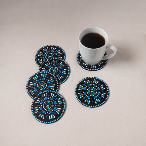 Blue - Handpainted Mandala Art Wooden Coasters (Set of 6) 17