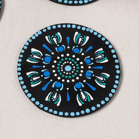 Blue - Handpainted Mandala Art Wooden Coasters (Set of 6) 17