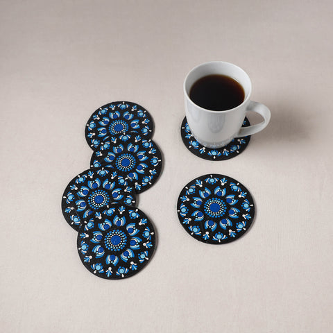 Blue - Handpainted Mandala Art Wooden Coasters (Set of 6) 18