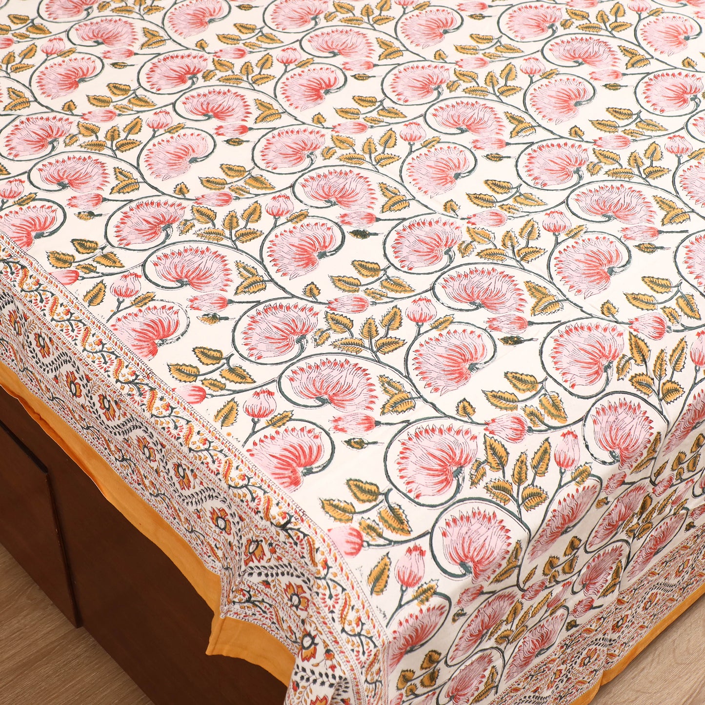 Sanganeri Hand Block Print Cotton Double Bedsheet Set (108 x 90 in) 13