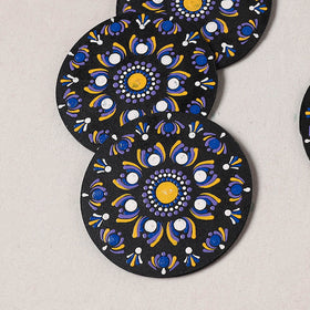 Blue - Handpainted Mandala Art Wooden Coasters (Set of 6) 19