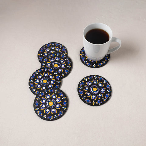 Blue - Handpainted Mandala Art Wooden Coasters (Set of 6) 19
