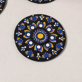 Blue - Handpainted Mandala Art Wooden Coasters (Set of 6) 19