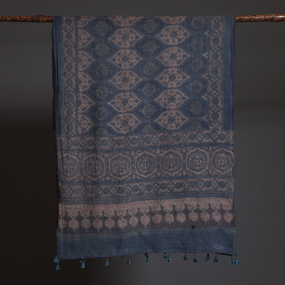 Blue - Ajrakh Block Printed Pure Woolen Stole