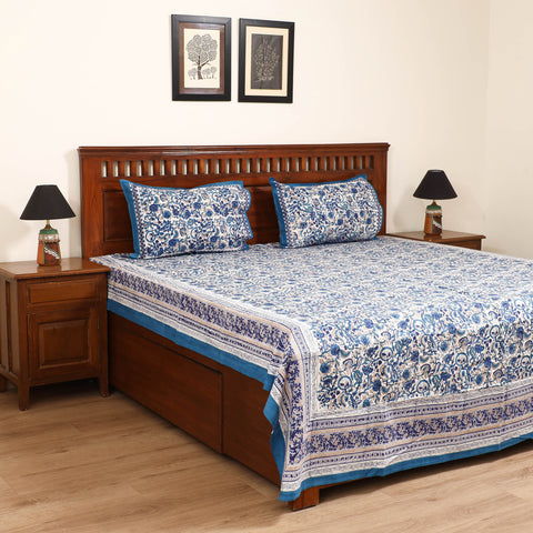 Blue - Sanganeri Hand Block Print Cotton Double Bedsheet Set (108 x 90 in) 14
