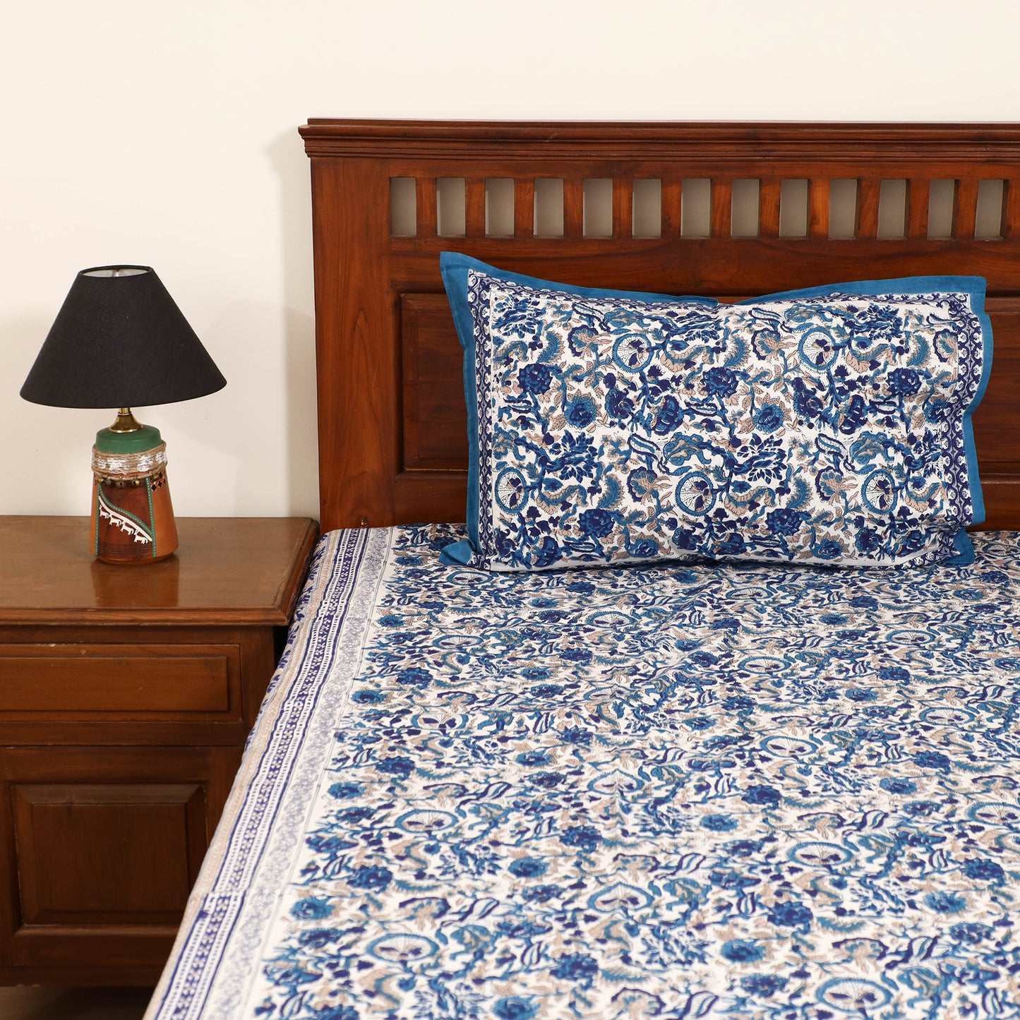 Sanganeri Hand Block Print Cotton Double Bedsheet Set (108 x 90 in) 14