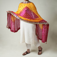 Orange - Jaipur Bandhani Tie-Dye Silk Dupatta with Gota Patti Border & Latkans