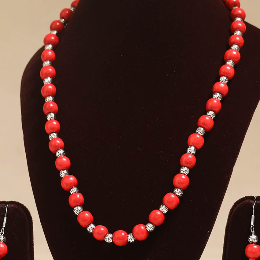 Red - Handmade Wooden Beads GS Necklace Set 01