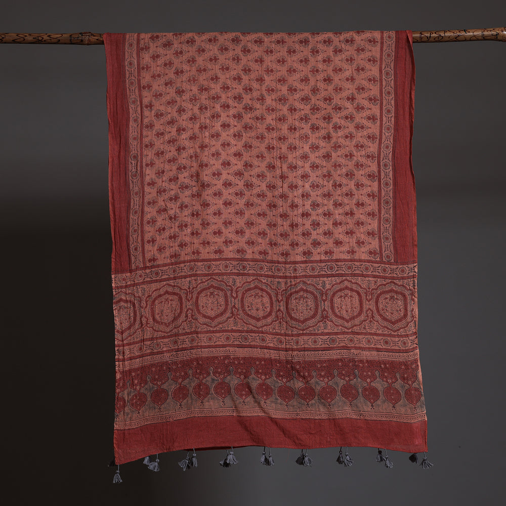 Red - Ajrakh Block Printed Pure Woolen Stole