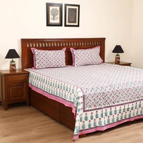 Sanganeri Hand Block Print Cotton Double Bedsheet Set (108 x 90 in) 16
