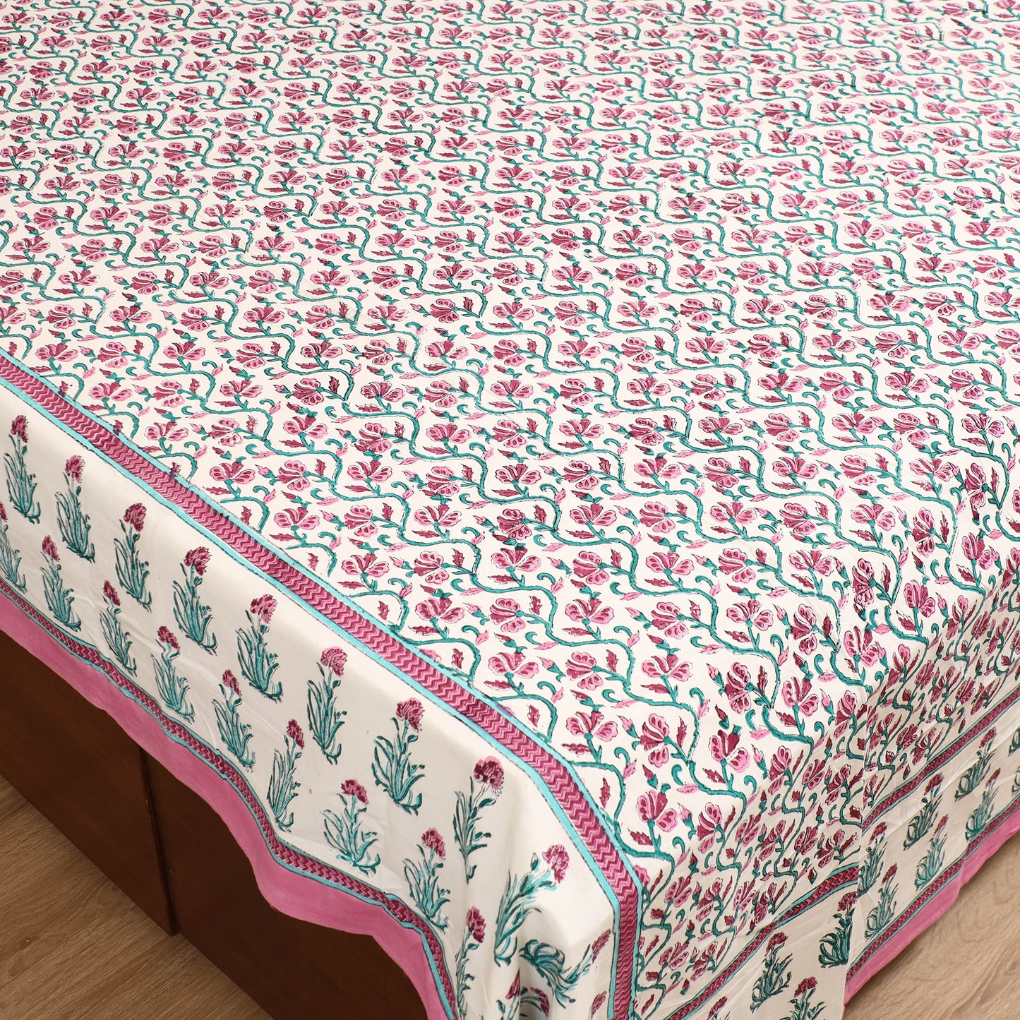 Sanganeri Hand Block Print Cotton Double Bedsheet Set (108 x 90 in) 16