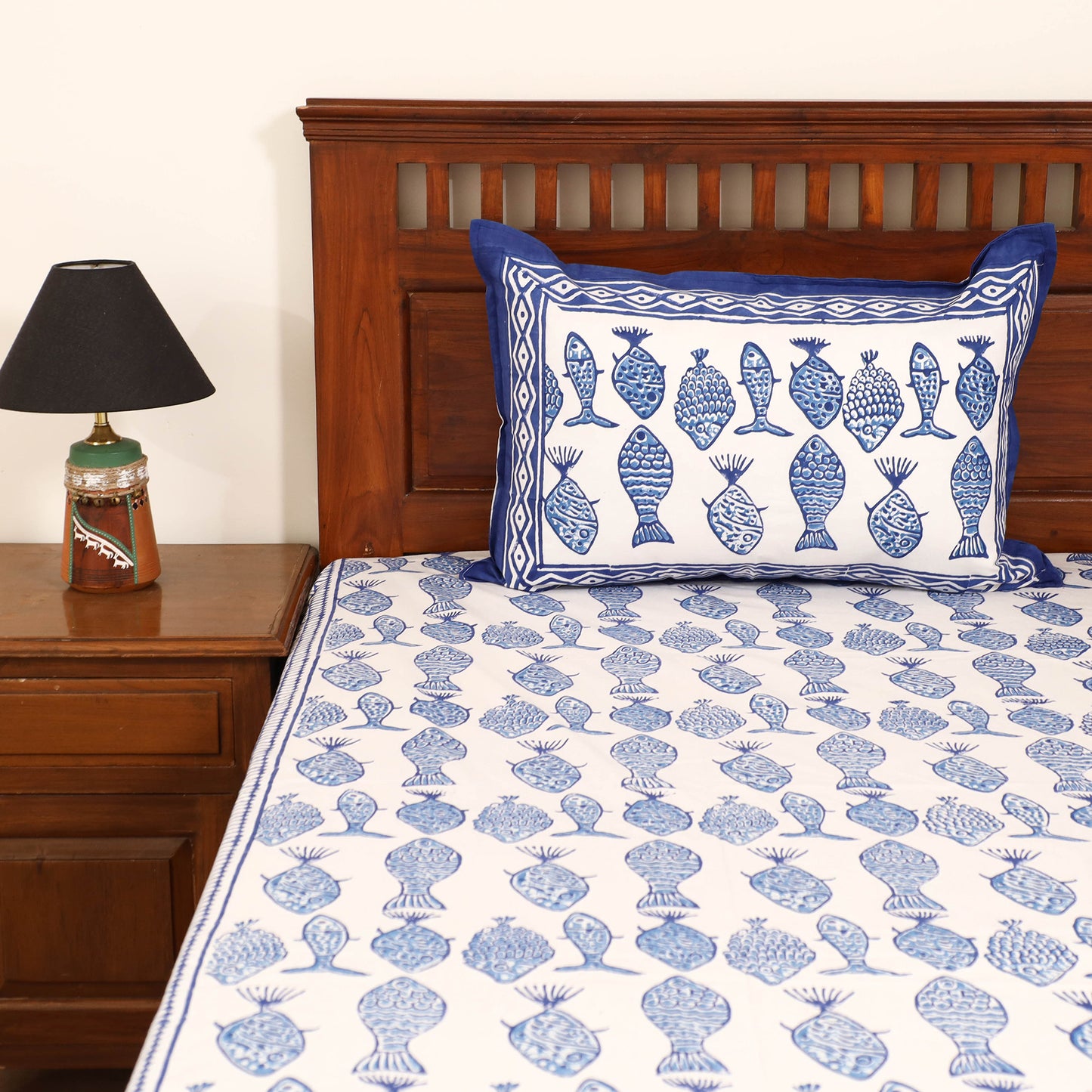 Sanganeri Hand Block Print Cotton Double Bedsheet Set (108 x 90 in) 17
